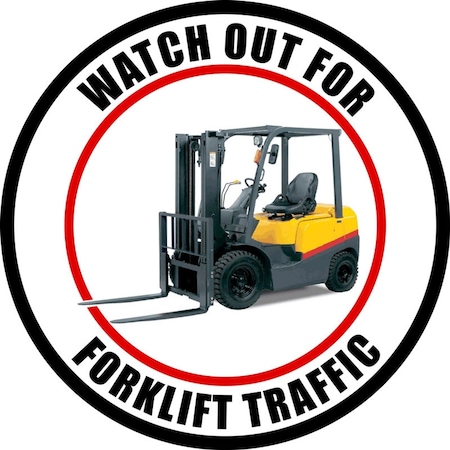 5S Supplies Watch Out For Forklift Traffic 16in Diameter Non Slip Floor Sign FS-FRKLIVE-16
